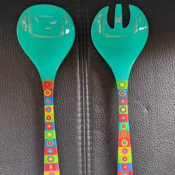 M&M's Melamine Salad Serving Set Spoon and Fork. Green & Multicolor. - Picture 1 of 2